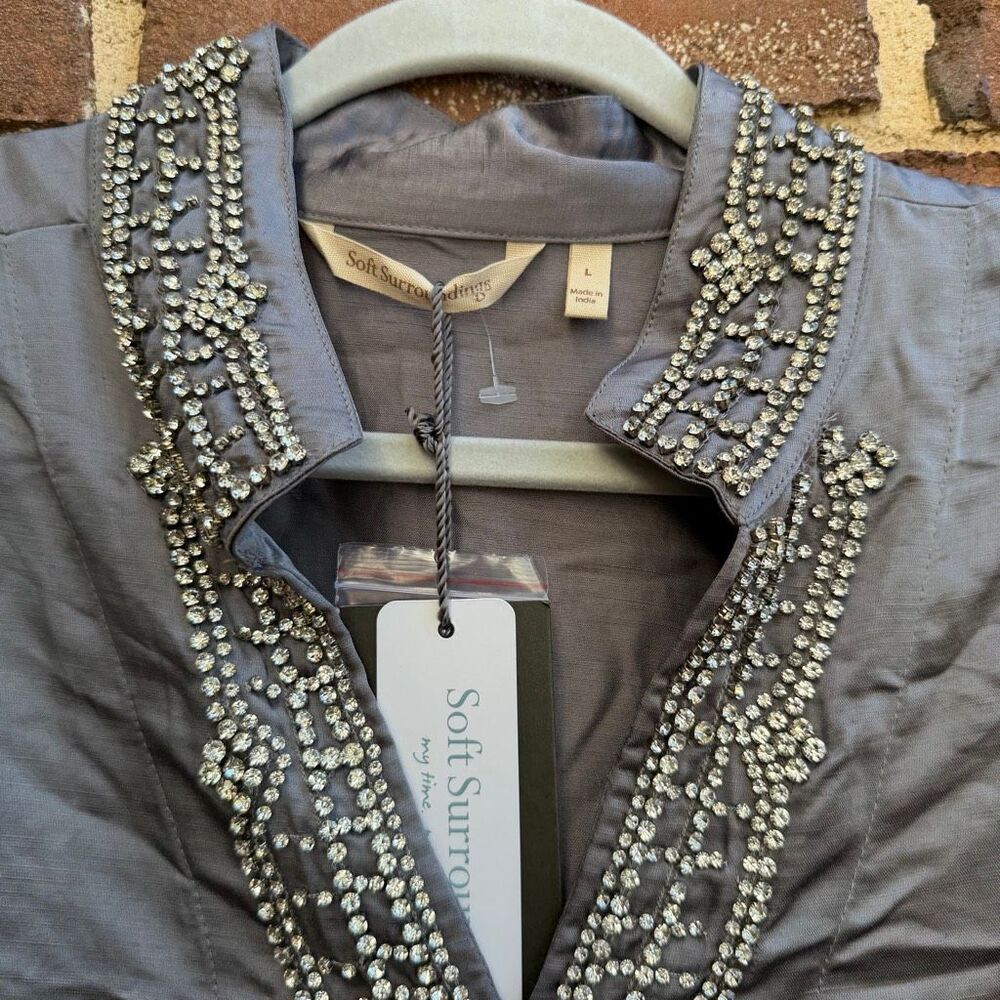 Soft Surroundings Icon Collette Moroccan Embellishment Tunic Top Gray Large NWT - Picture 4 of 16